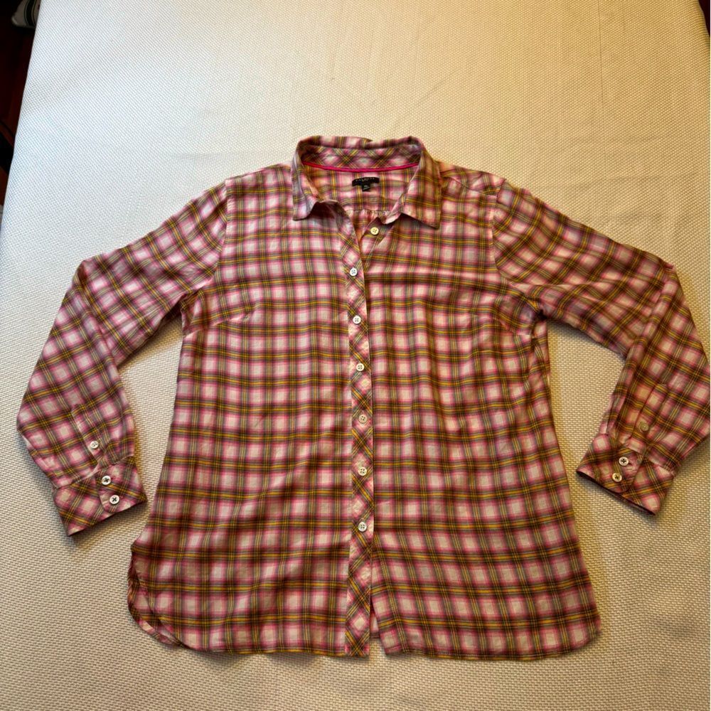 Talbots petite medium cotton plaid button down long sleeve shirt classic